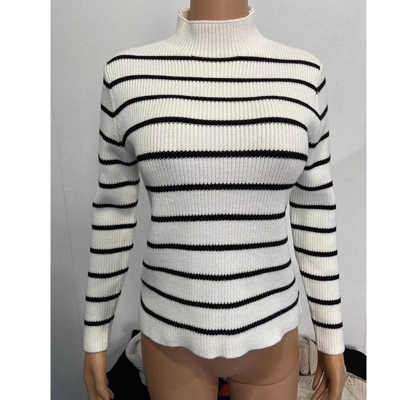 Long Sleeve Sunken Stripe Turtleneck