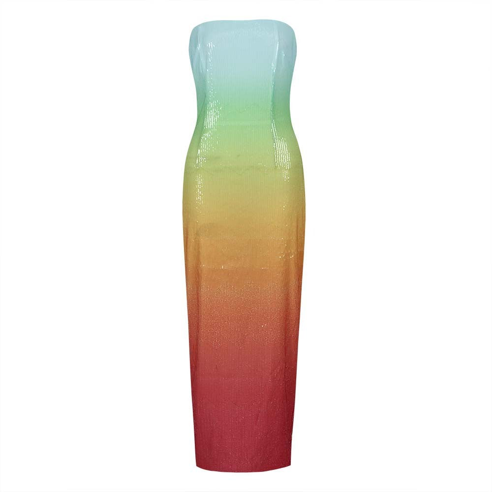 Tube Top High Waist Gradient Color Dress
