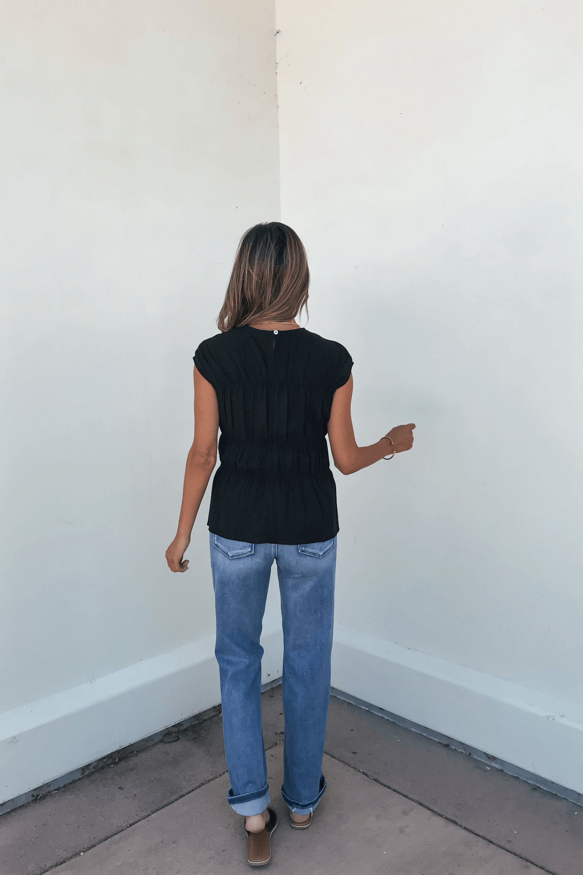 Adele Black Pleated Linen Top