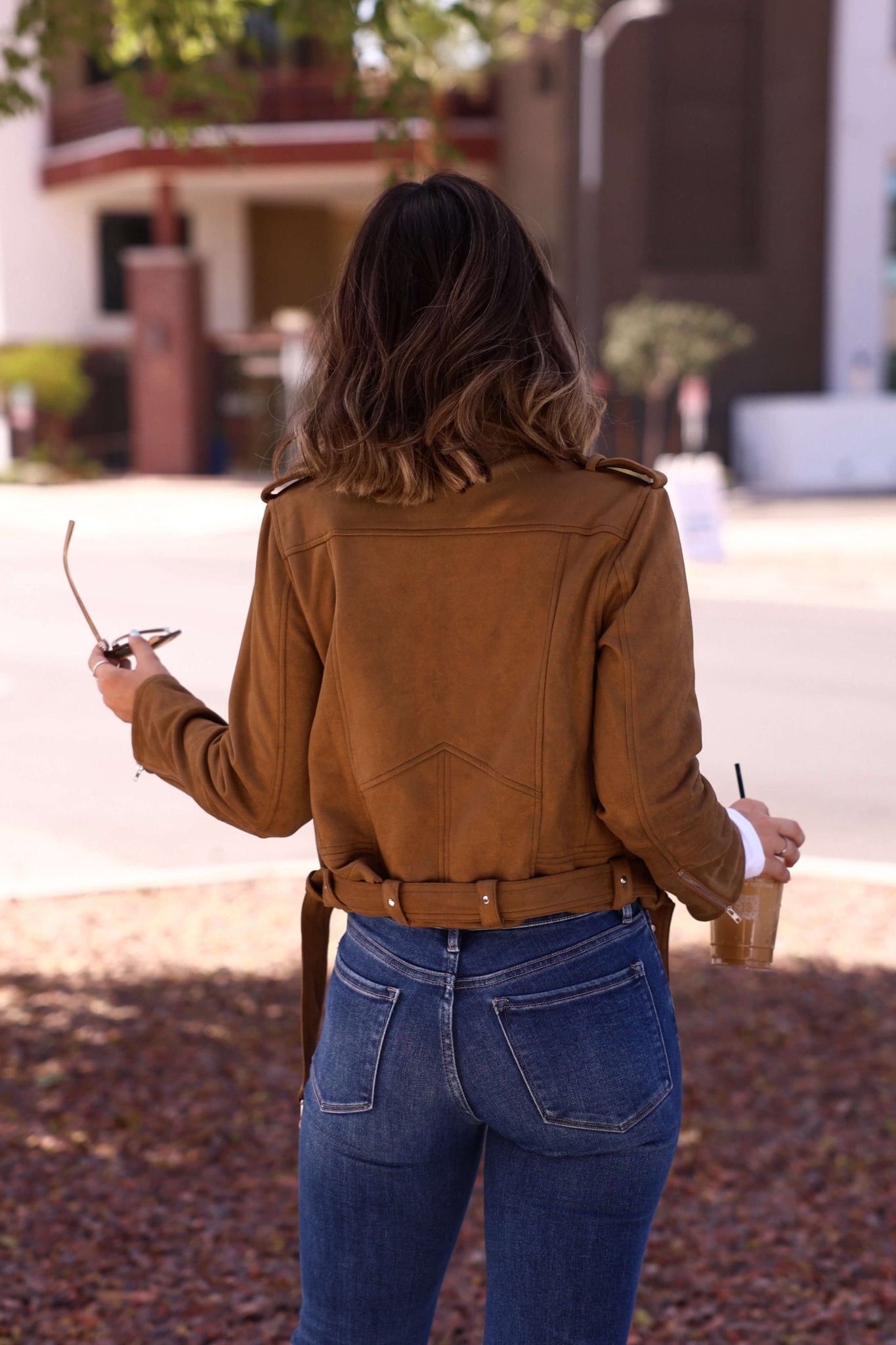 Audrey Taupe Vegan Suede Moto Jacket