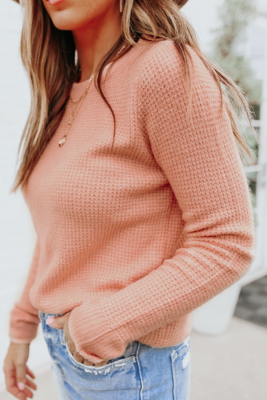 Autumn Glow Brushed Blush Waffle Knit Sweater