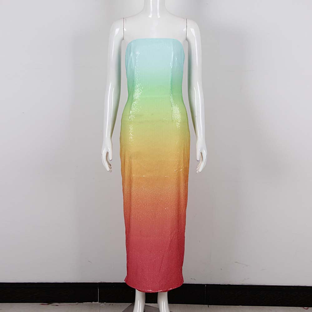 Tube Top High Waist Gradient Color Dress
