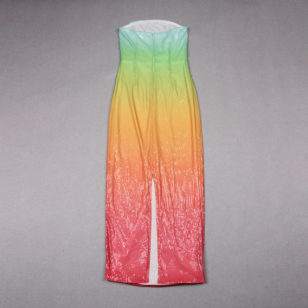 Tube Top High Waist Gradient Color Dress