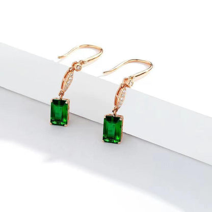 Natural Green Tourmaline Earrings Women's Gem Square Cute