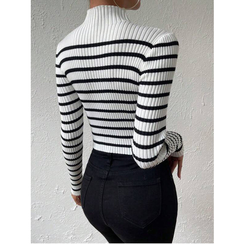 Long Sleeve Sunken Stripe Turtleneck