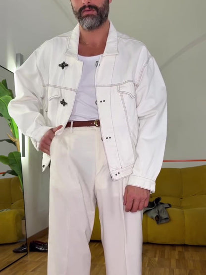 White Buttoned Long-sleeved Denim Jacket