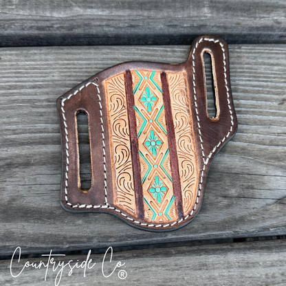 Aztec Tooled Leather Knife Sheath