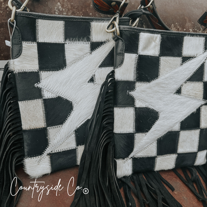 Grit and Glam Stockyards Cowhide Checkered Purse
