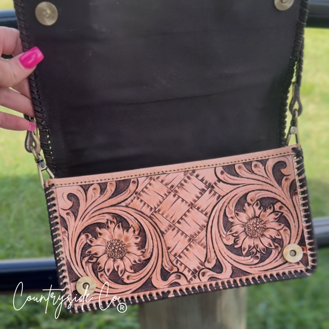 Countryside Charm Tooled Leather Clutch, Purse