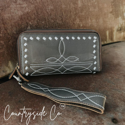 Boot Stitch Leather Wallet Wristlet