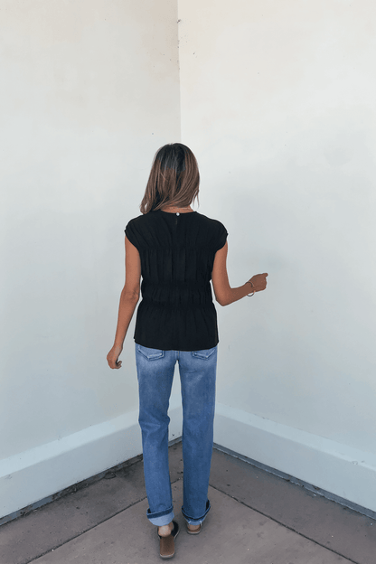 Adele Black Pleated Linen Top