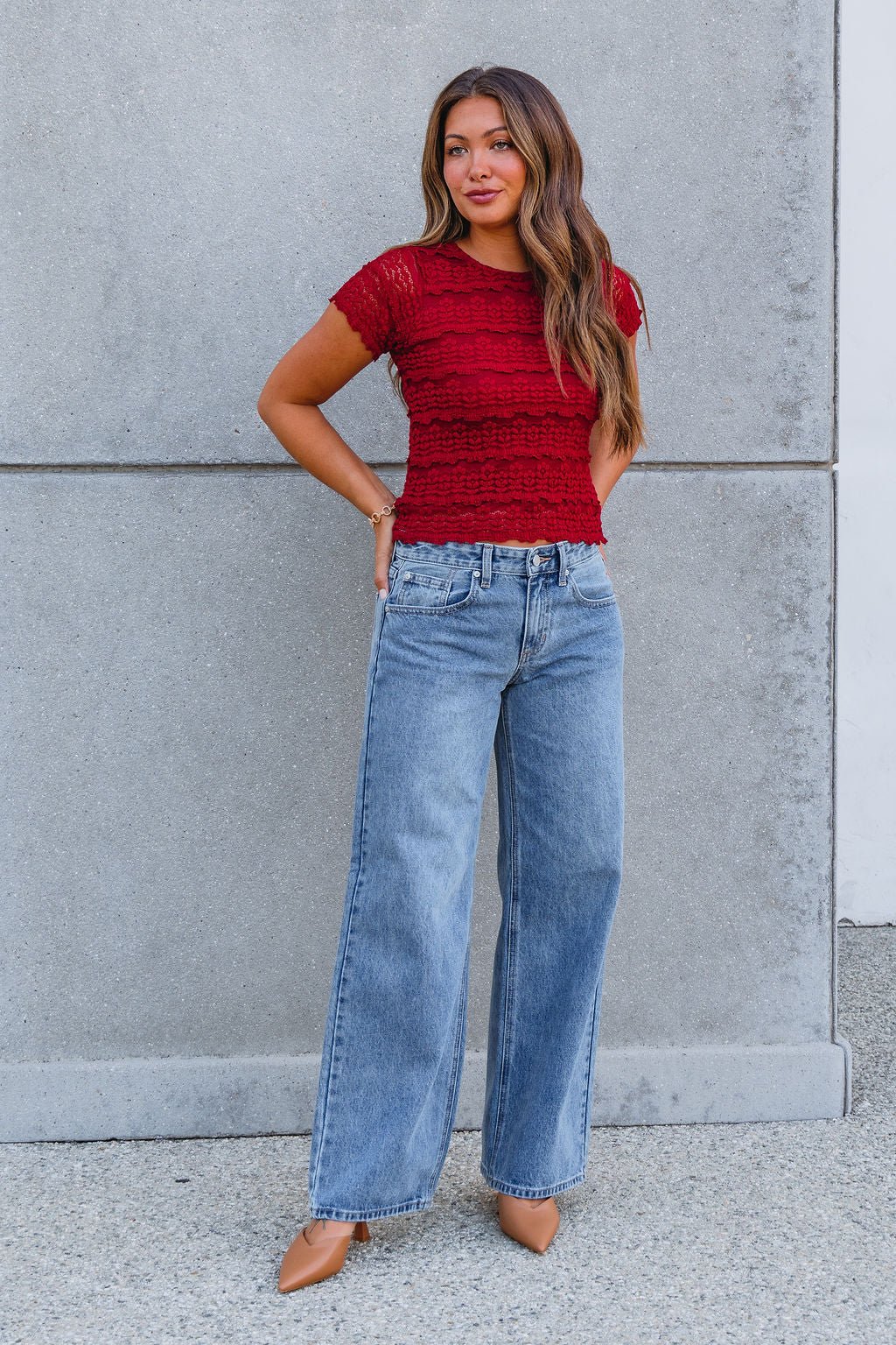 Amara Burgundy High Neck Lace Top– Elegant Women’s Lace Blouse