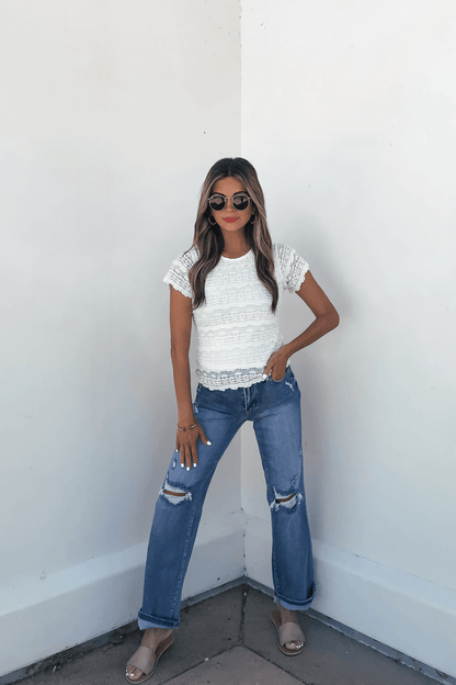 Amara Cream High Neck Lace Top