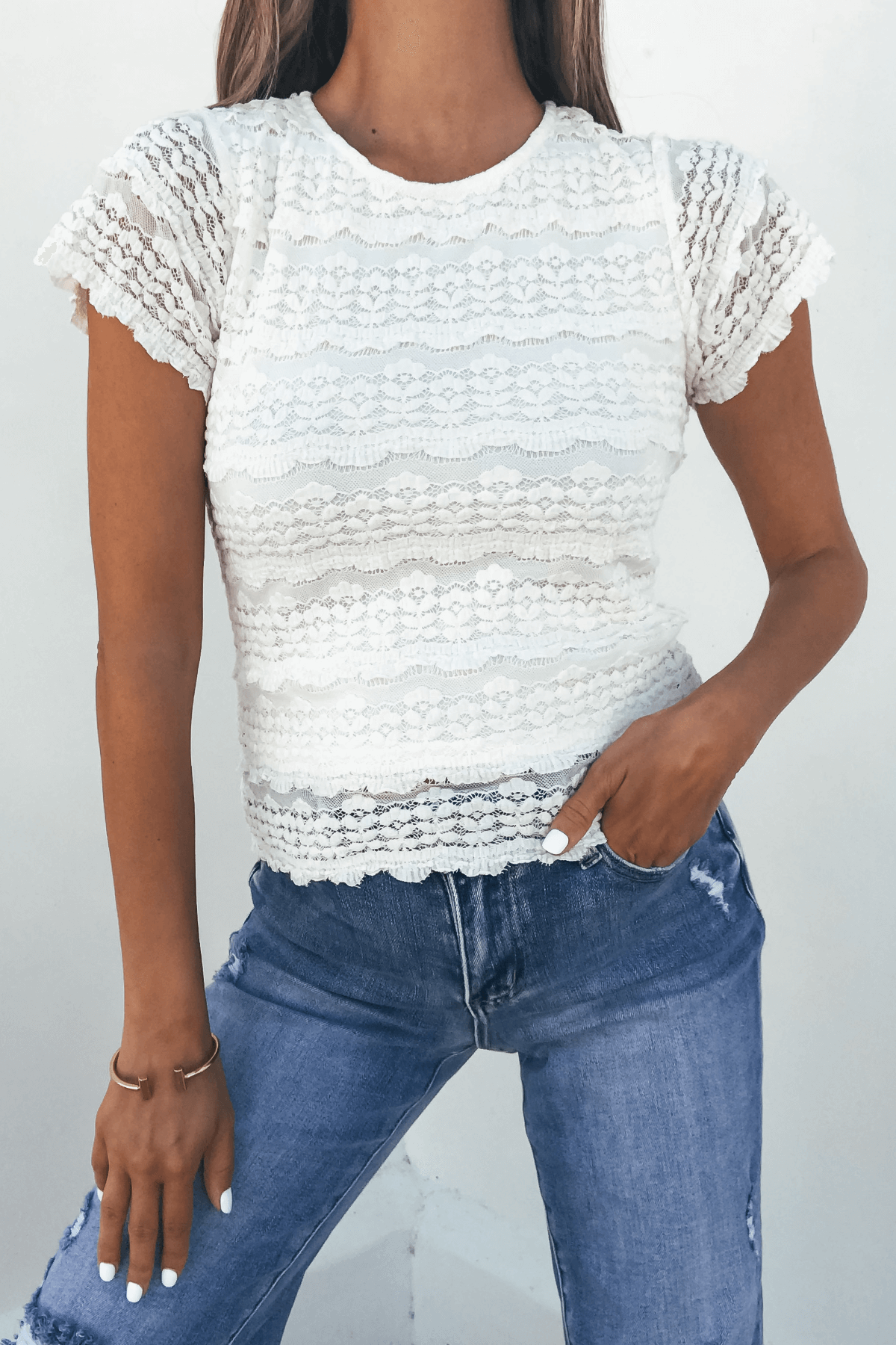 Amara Cream High Neck Lace Top