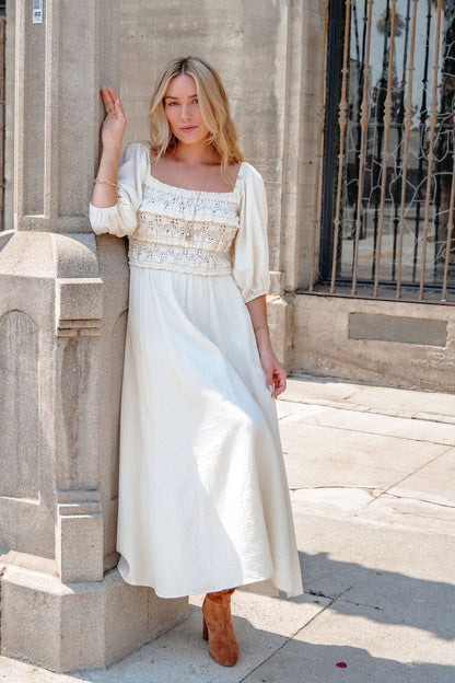 Angelica Natural Ruched Midi Dress