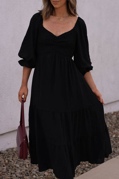 Autumn Nights Black Tiered Midi Dress