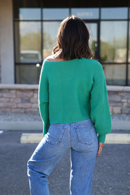 Avery Ribbed Boat Neck Sweater - Green