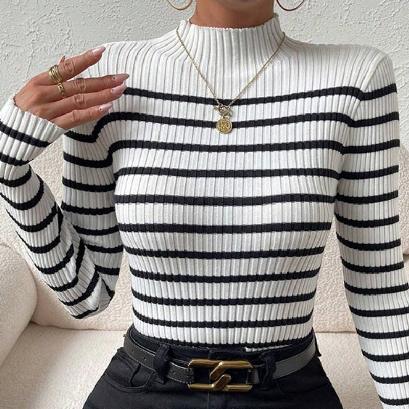Long Sleeve Sunken Stripe Turtleneck