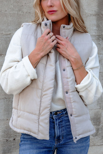 Beige Button Up Puffer Vest