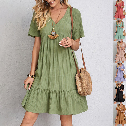 V-neck Short Sleeve Dress