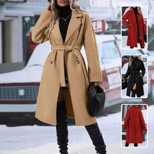 Stylish Lapel Trench Coat with Belt - Trendy and Comfortable
