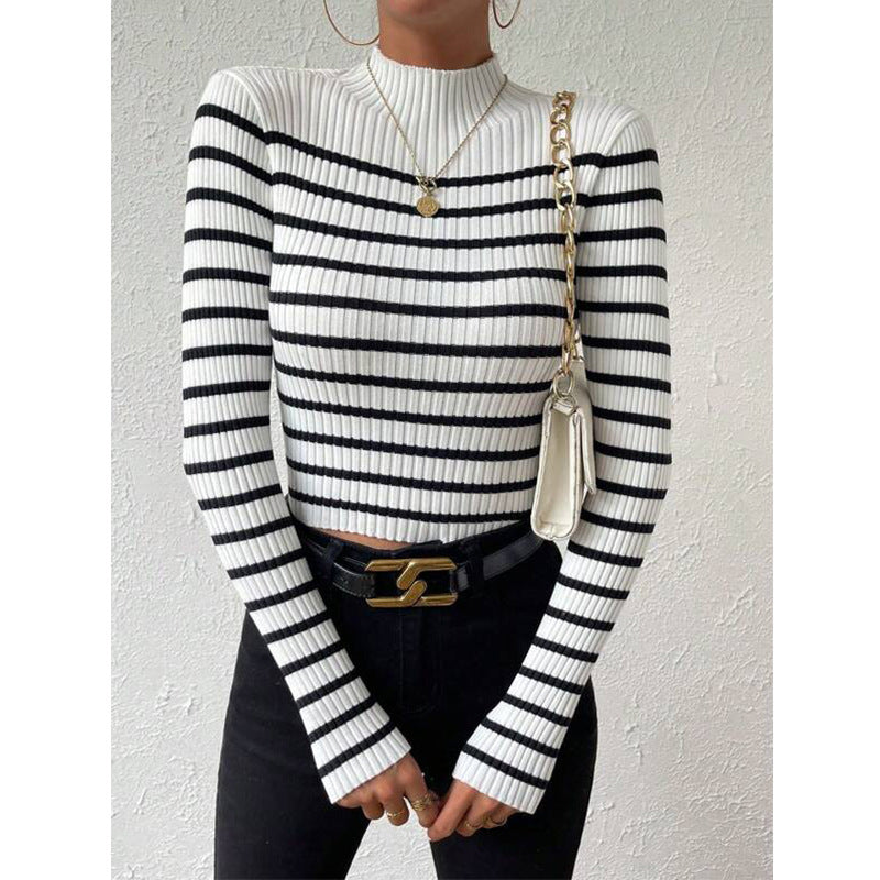 Long Sleeve Sunken Stripe Turtleneck