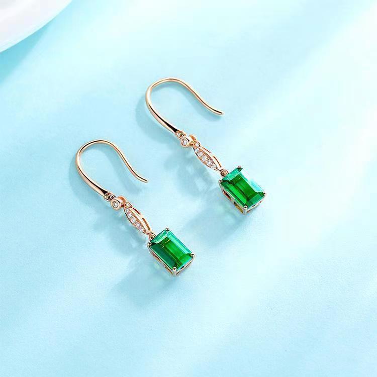 Natural Green Tourmaline Earrings Women's Gem Square Cute